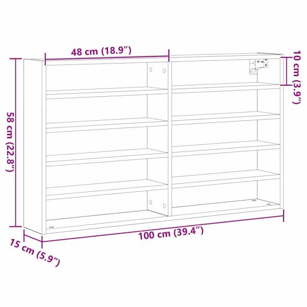 Vitrine Schrank Schwarz Eiche 100x15x58 cm Holzwerkstoff