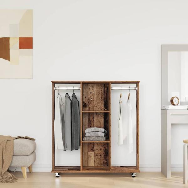 ARDEBO.de - Kleiderschrank mit Rädern Altholz 102x38x110 cm Ingenieurholz