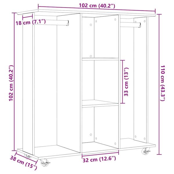 Kleiderschrank mit Rädern Altholz 102x38x110 cm Ingenieurholz