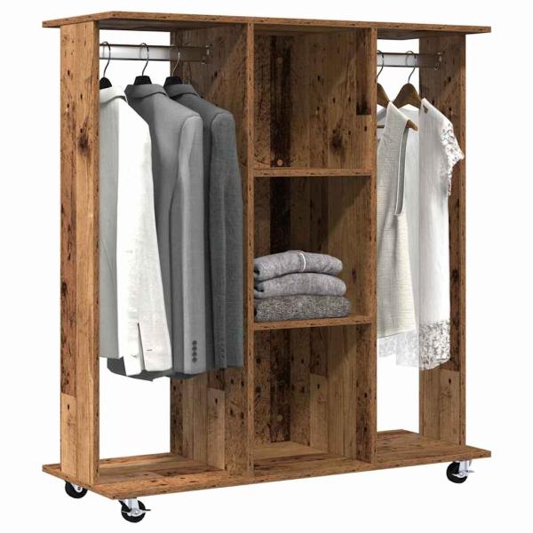 Kleiderschrank mit Rädern Altholz 102x38x110 cm Ingenieurholz
