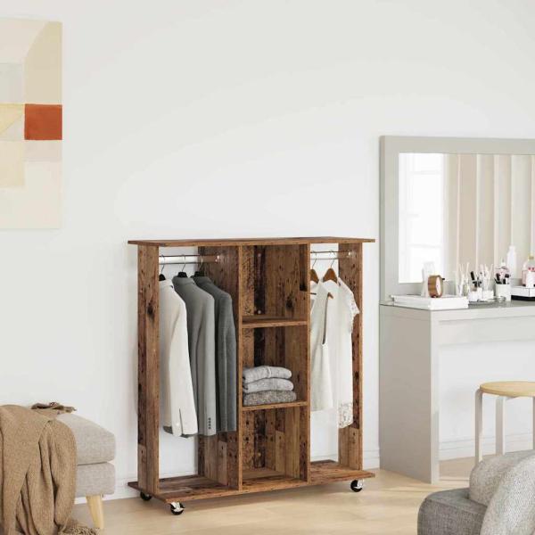 Kleiderschrank mit Rädern Altholz 102x38x110 cm Ingenieurholz