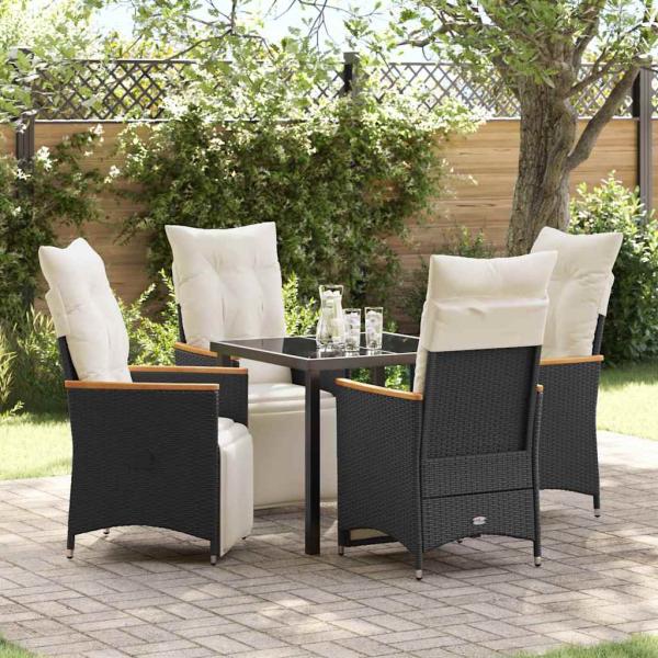 ARDEBO.de - 5-teiliges Garten-Essbereich mit Kissen Schwarz Poly-Rattan