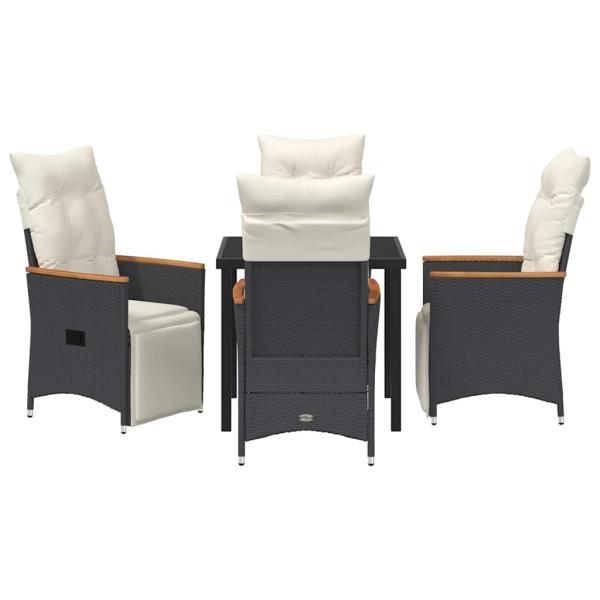 5-teiliges Garten-Essbereich mit Kissen Schwarz Poly-Rattan