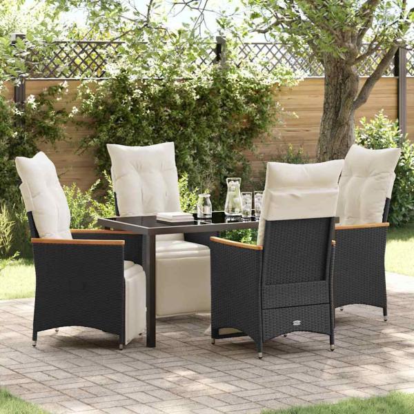ARDEBO.de - 5-teiliges Garten-Dining-Set mit Kissen Schwarzes Poly Rattan