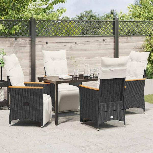 5-teiliges Garten-Dining-Set mit Kissen Schwarzes Poly Rattan