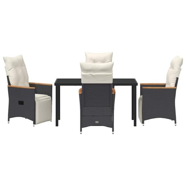 5-teiliges Garten-Dining-Set mit Kissen Schwarzes Poly Rattan