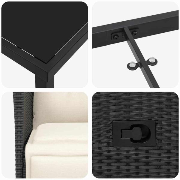 5-teiliges Garten-Dining-Set mit Kissen Schwarzes Poly Rattan