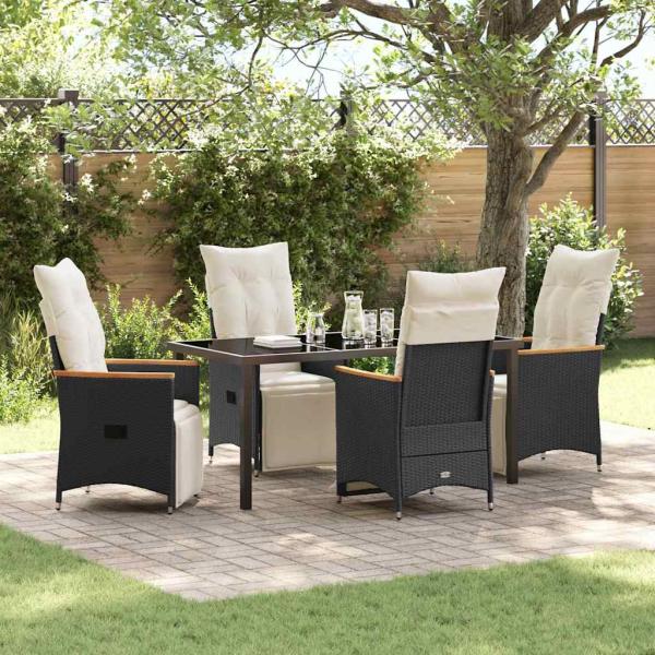 ARDEBO.de - 5-teiliges Garten-Dining-Set mit Kissen Schwarzes Poly-Rattan