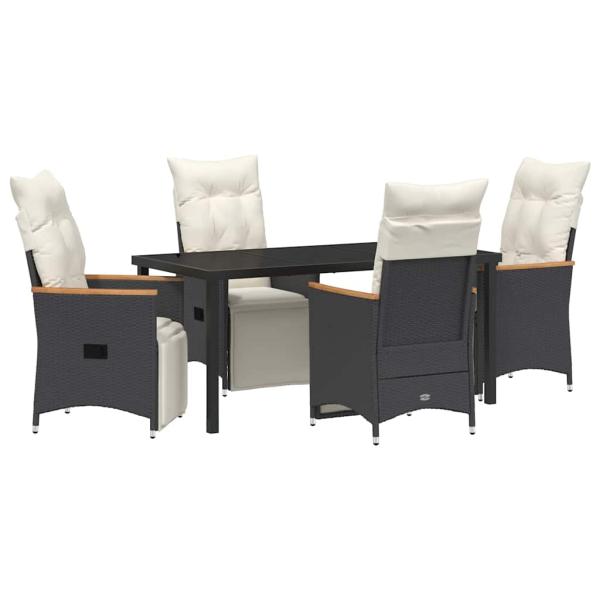 5-teiliges Garten-Dining-Set mit Kissen Schwarzes Poly-Rattan