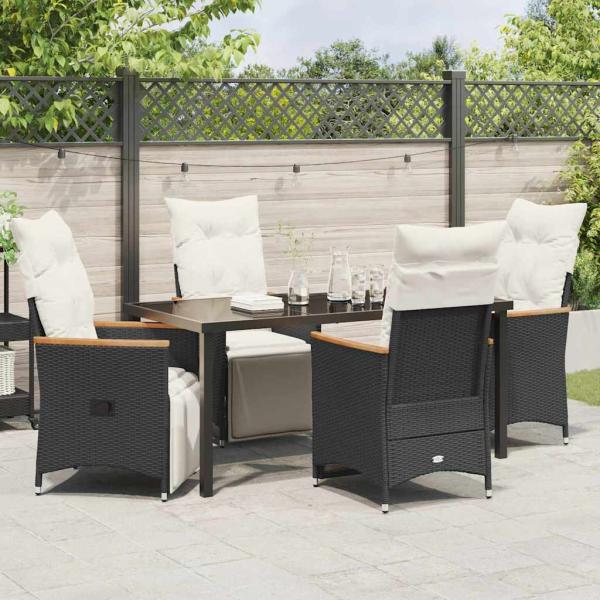 5-teiliges Garten-Dining-Set mit Kissen Schwarzes Poly-Rattan