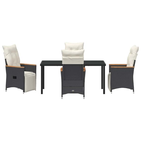 5-teiliges Garten-Dining-Set mit Kissen Schwarzes Poly-Rattan