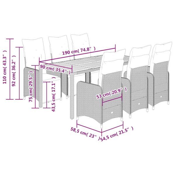 7-tlg. Garten-Bistro-Set mit Kissen Grau Poly Rattan