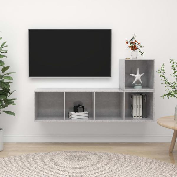 ARDEBO.de - 2-tlg. TV-Schrank-Set Betongrau Holzwerkstoff