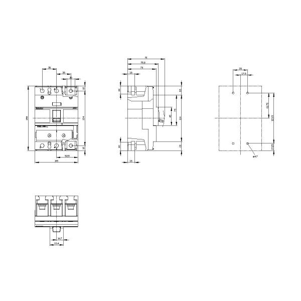 Siemens 3VA1220-4EF32-0AA0 Leistungsschalter 3VA1 IEC Frame 250 Schaltvermögensklasse S Icu=36kA @ 415V 3-polig, Anlagenschutz TM240, ATAM, In=200A Überlastschutz