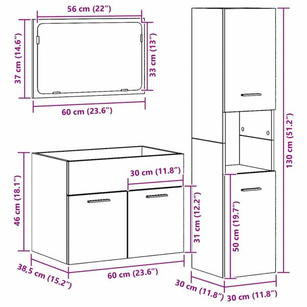 3-teiliges Badezimmermöbel Set Altes Holz