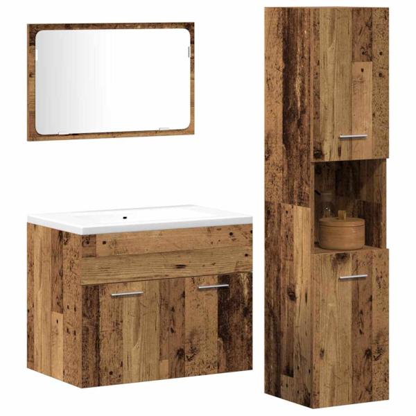 3-teiliges Badezimmermöbel Set Altes Holz