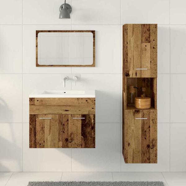 3-teiliges Badezimmermöbel Set Altes Holz
