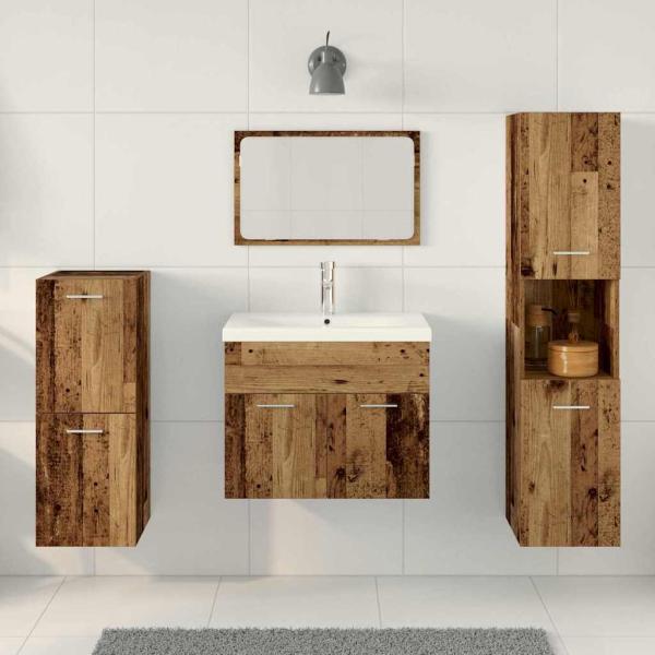 4-teiliges Badezimmermöbel-Set Altes Holz Massivholz