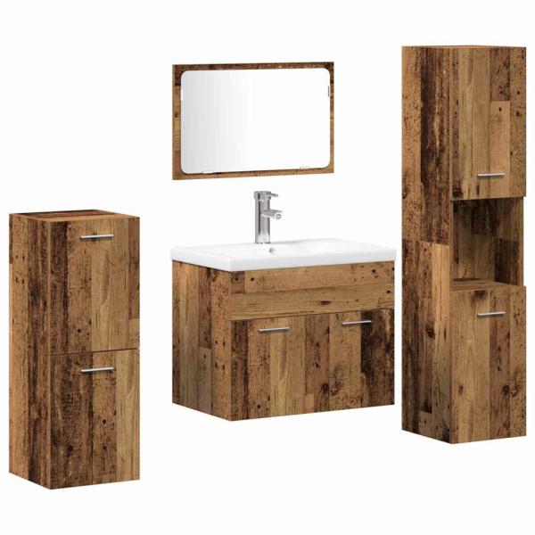 5-teiliges Badezimmermöbel Set aus altem Holz und Holzwerkstoffen