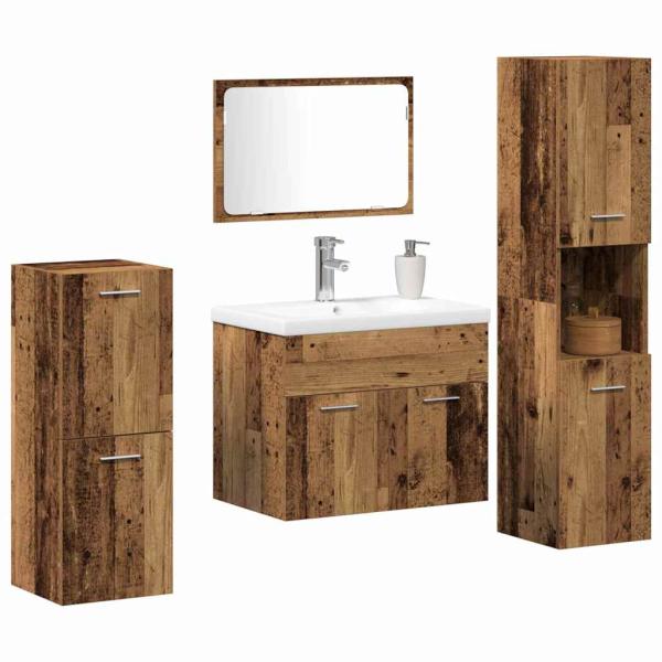 5-teiliges Badezimmermöbel Set aus altem Holz und Holzwerkstoffen