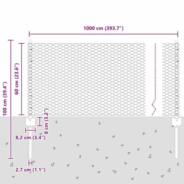 Zaunpfosten 11 Stück U-Kanal Grün 100 cm Stahl, Hexagonzaun Grün 0,6x10 m Stahl