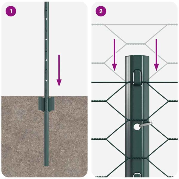 Zaunpfosten 5 Stk U-Profil Grün 120 cm Stahl, Sechseckiger Zaun Grün 0.6x10 m Stahl