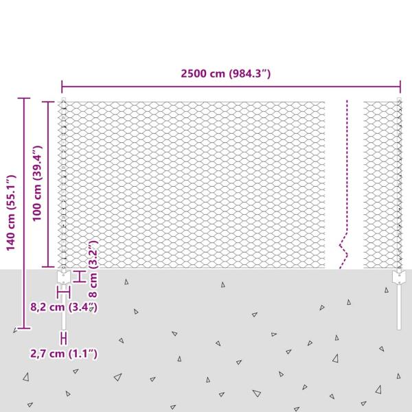 Hexagonzaun mit 22 U-Posts Grau 1x25 m Stahl