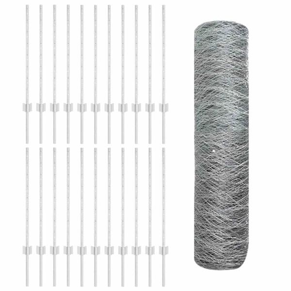 Zaunpfosten 11 Stk U-Profil 80 cm Verzinkter Stahl, Sechseckzaun 0,8x50 m Verzinkter Stahl