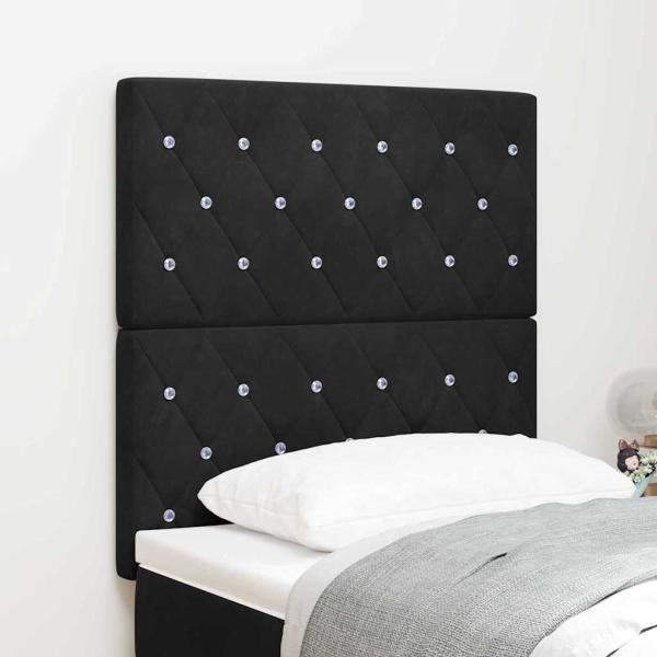 ARDEBO.de - Kopfteil mit Kristallknopf, gepolstert, schwarz, 80 cm Samt, Kopfteil mit Kristallknopf, gepolstert, schwarz, 160 cm Samt