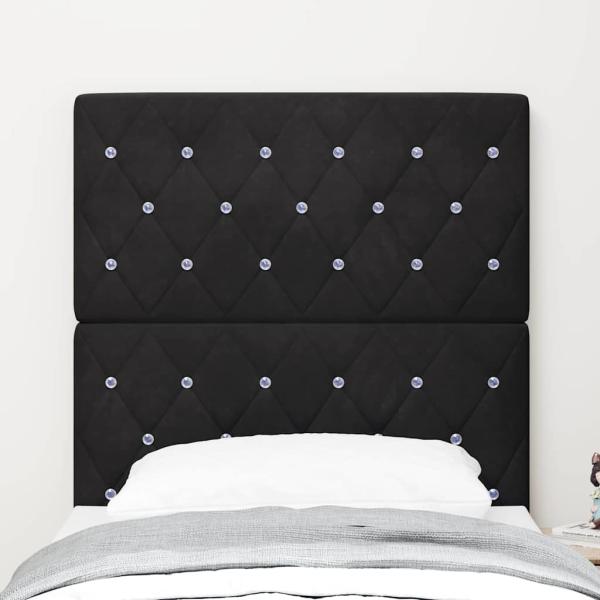 Kopfteil mit Kristallknopf, gepolstert, schwarz, 80 cm Samt, Kopfteil mit Kristallknopf, gepolstert, schwarz, 160 cm Samt
