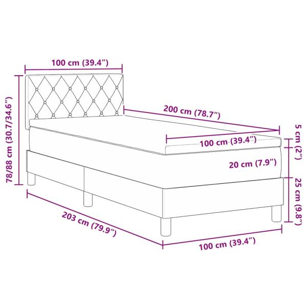 Boxspringbett mit Matratze Schwarz 100x200 cm Samt
