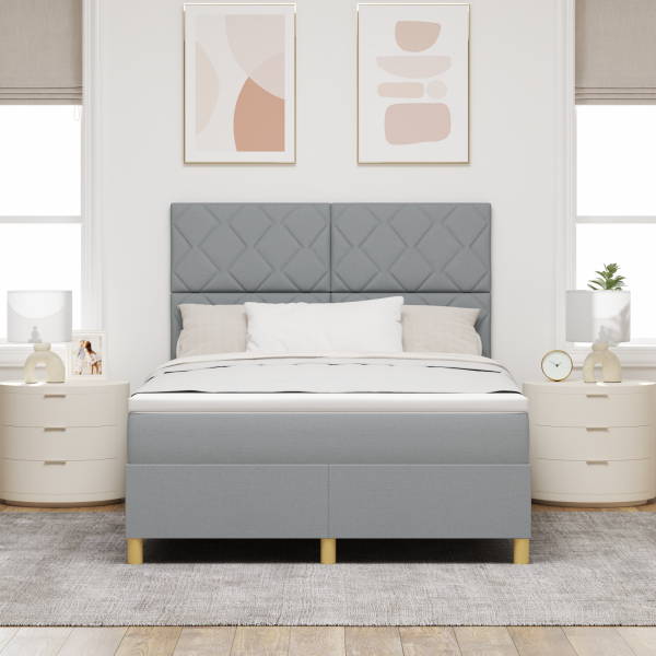 Boxspringbett mit Matratze Hellgrau 160x200 cm Stoff