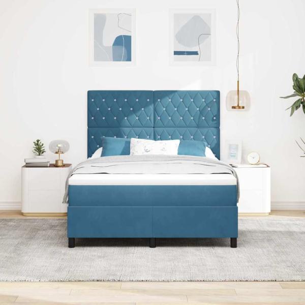 Boxspringbett mit Matratze Dunkelblau 140x190 cm Samt