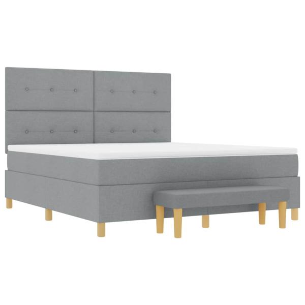 ARDEBO.de - Boxspringbett mit Matratze & Bank Hellgrau 180x200 cm Stoff