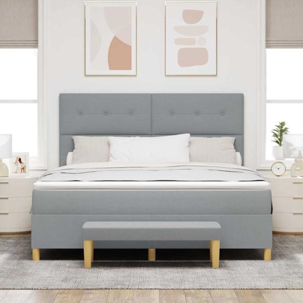 Boxspringbett mit Matratze & Bank Hellgrau 180x200 cm Stoff