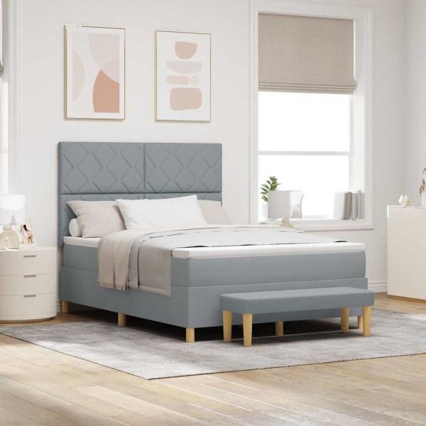 ARDEBO.de - Boxspringbett mit Matratze & Bank Hellgrau 160x200 cm Stoff