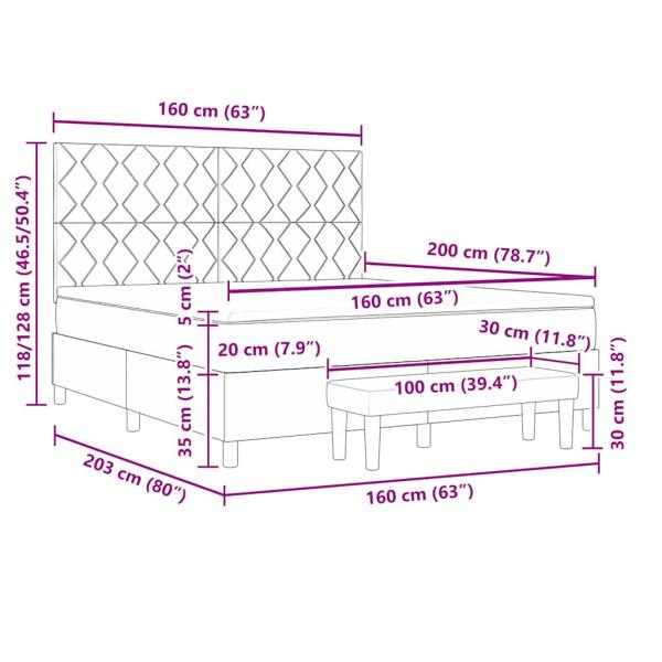 Boxspringbett mit Matratze & Bank Hellgrau 160x200 cm Stoff