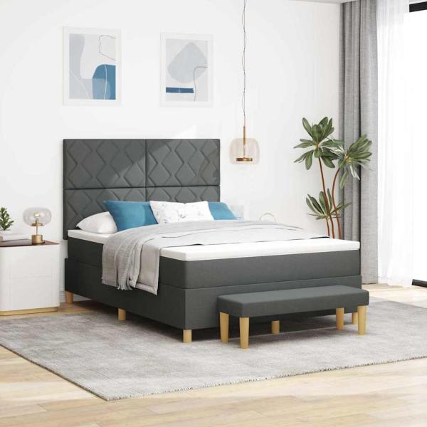 ARDEBO.de - Boxspringbett mit Matratze & Bank Dunkelgrau 160x200 cm Stoff