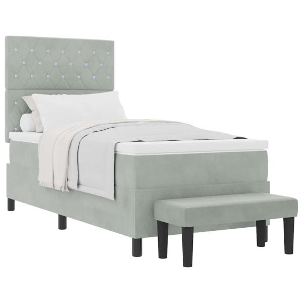 Boxspringbett mit Matratze und Bank Hellgrau 90x190 cm Samt