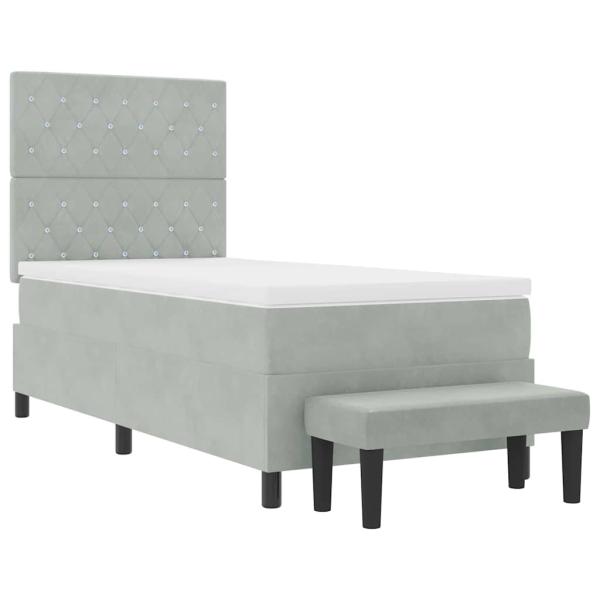 Boxspringbett mit Matratze und Bank Hellgrau 90x190 cm Samt