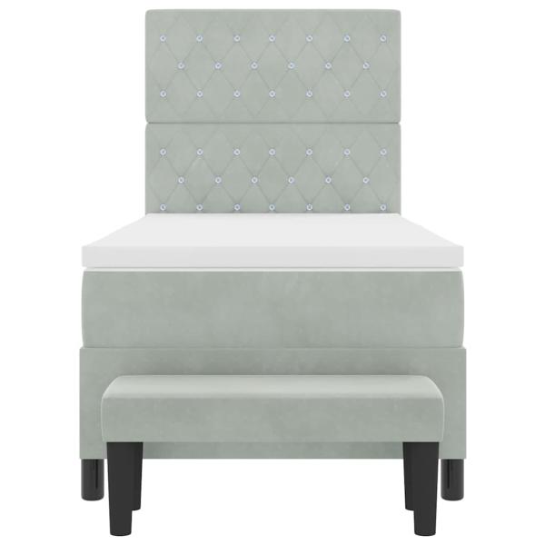 Boxspringbett mit Matratze und Bank Hellgrau 90x190 cm Samt