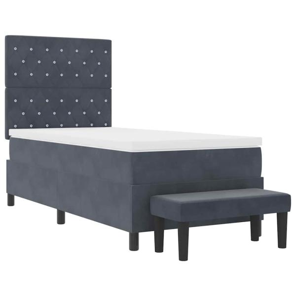 Boxspringbett mit Matratze & Bank Dunkelgrau 90x200 cm Samt