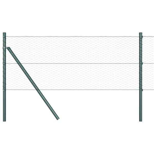 Sechseckzaun Grün 0,6x10 m Stahl, Zaunpfosten 7 Stück Grün Ø32 mm 100 cm Verzinkter Stahl