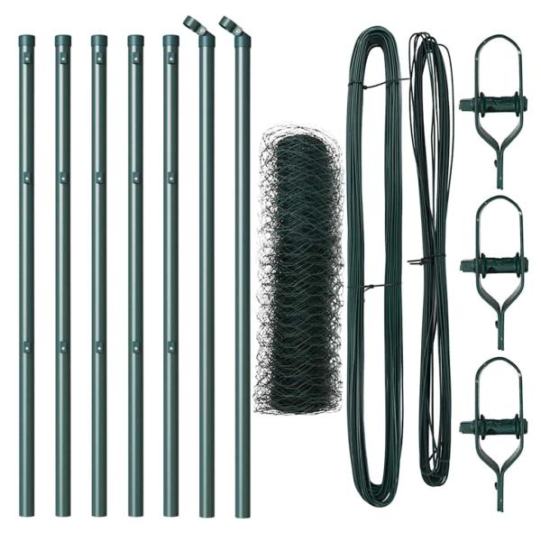 ARDEBO.de - Sechseckzaun Grün 0,6x10 m Stahl, Zaunpfosten 7 Stück Grün Ø32 mm 100 cm Verzinkter Stahl