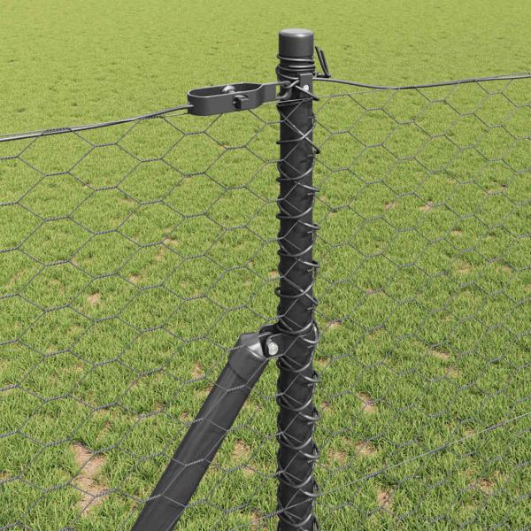 Sechseckzaun mit 13 Pfosten Grau 1x25 m Verzinkter Stahl