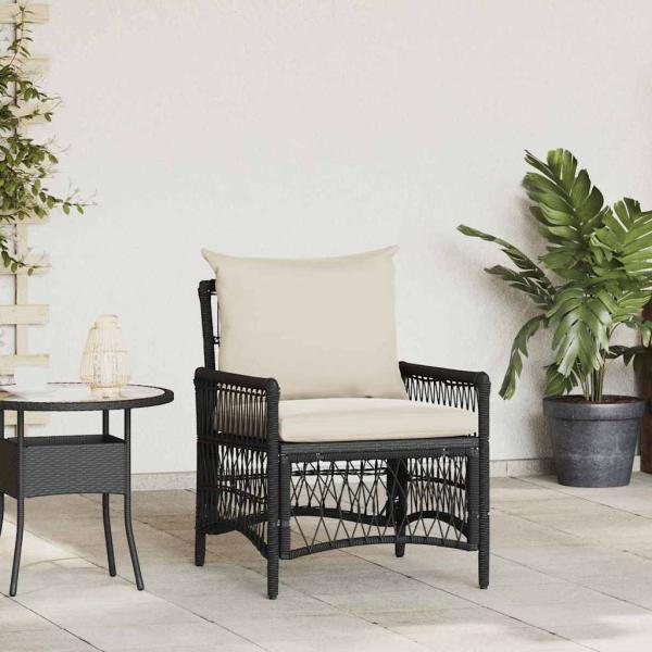 ARDEBO.de - Gartenstuhl mit Kissen Schwarz 60x70x78 cm Poly Rattan