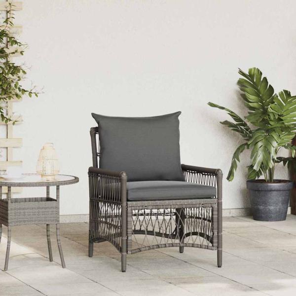 ARDEBO.de - Gartenstuhl mit Kissen Grau Poly Rattan