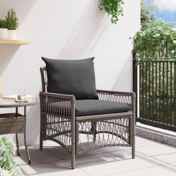 Gartenstuhl mit Kissen Grau Poly Rattan