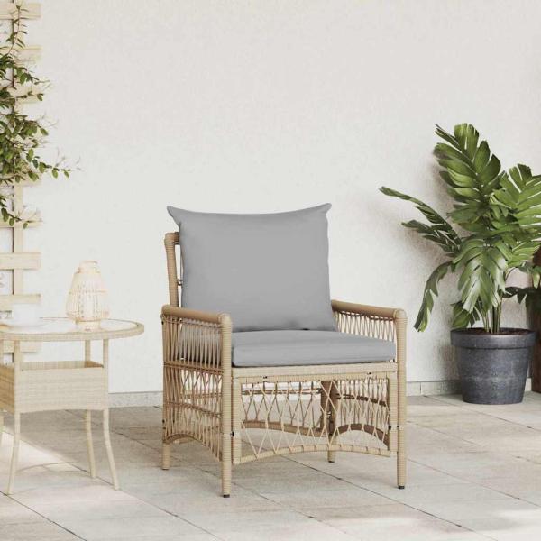 ARDEBO.de - Gartenstuhl mit Kissen Beige 60x70x78 cm Poly Rattan