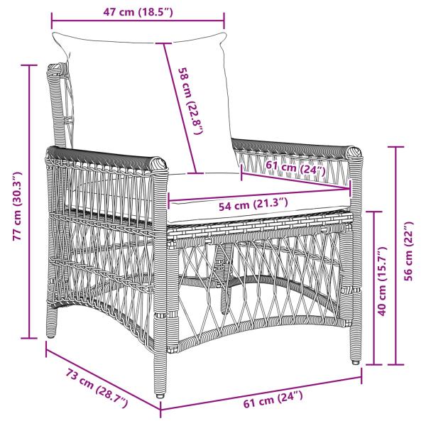 Gartenstuhl mit Kissen Beige 60x70x78 cm Poly Rattan